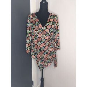 *3 for $12* Lynn Ritchie‎ Silk Blend Polka Dot Circle Drape Front Top - Small
